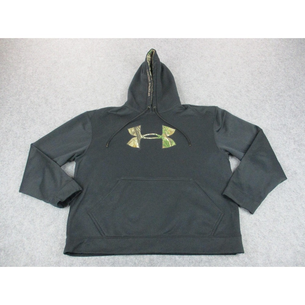 Under Armour Hoodie Mens Medium Black Camo Logo Pullover Fleece Sweatshirt